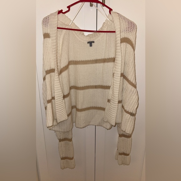 Charlotte Russe Sweaters - Cream Striped Open Cardigan Sweater